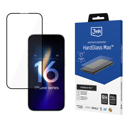 3MK HardGlass Max Screen Protector for Apple iPhone 16 Pro, Tempered Glass, Full Glue, Black