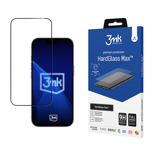 Folia ochronna na ekran 3MK HardGlass Max dla Apple iPhone 17 Pro Max, Hartowane szkło, Pełne klejenie, Czarna