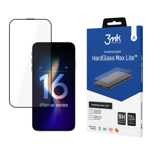 Folia ochronna na ekran 3MK HardGlass do Apple iPhone 16 Pro Max, szkło hartowane, pełna klej, czarna