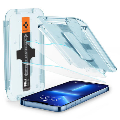 Folia ochronna na ekran Spigen GlastR EZ FIT dla Apple iPhone 17e / 16e / 14 / 13 Pro, Hartowane szkło, Pełne klejenie, Zestaw 2 sztuki AGL03385
