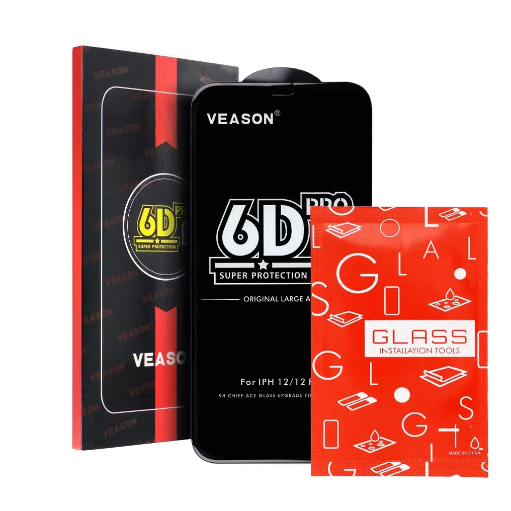 Veason PRO Screen Protector for Apple iPhone 16 / 15, Tempered Glass, Full Glue, 6D, Black