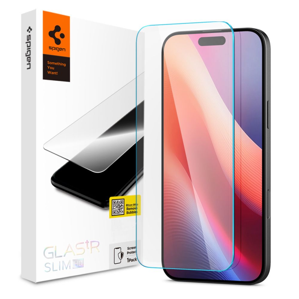 Spigen GlastrR Slim HD Screen Protector dla Apple iPhone 16 / 15, szkło ochronne, pełne klejenie, 2.5D AGL06910 AGL06910 