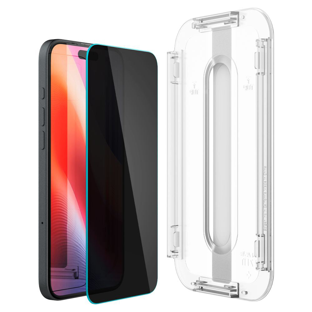 Folia ochronna na ekran Spigen GlastR EZ FIT dla Apple iPhone 17e / 16e / 14 / 13 Pro, Hartowane szkło, Pełne klejenie, Zestaw 2 sztuki AGL03385