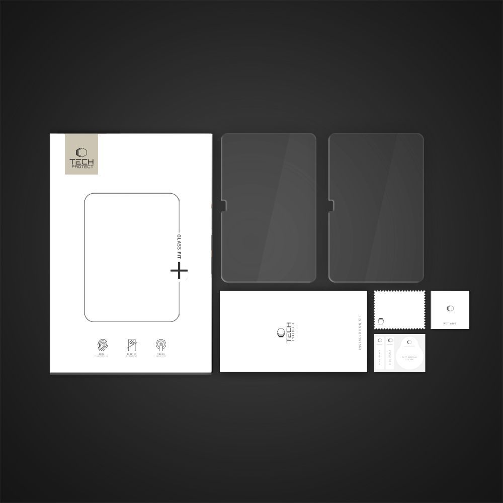 Folia ochronna na ekran Tech-Protect FIT+ dla Samsung Galaxy Tab S10 FE+, Hartowane szkło, Pełne klejenie, Zestaw 2 sztuki, 2.5D