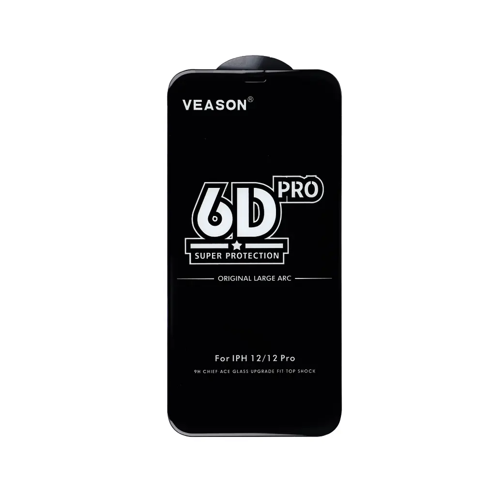 Veason PRO Screen Protector for Apple iPhone 16 / 15, Tempered Glass, Full Glue, 6D, Black