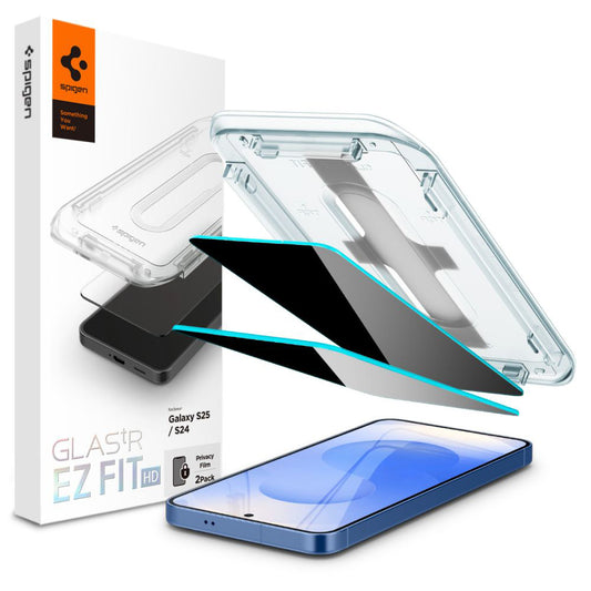 Folia ochronna na ekran Privacy Spigen GlastR EZ FIT HD do Samsung Galaxy S25 S931 / S24 S921, szkło hartowane, pełny klej, zestaw 2 sztuki