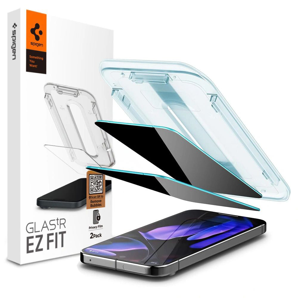 Folia ochronna na ekran Privacy Spigen GlastR EZ FIT do Google Pixel 9 Pro XL, szkło hartowane, pełny klej, zestaw 2 sztuki AGL09313