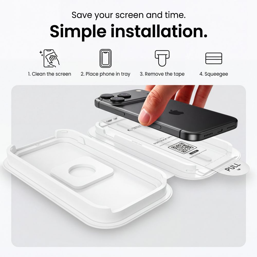 Tech-Protect OneTouch Screen Protector for Apple iPhone 18 Pro Max / 17 Pro Max, Tempered Glass, Full Glue, Set of 2 pieces