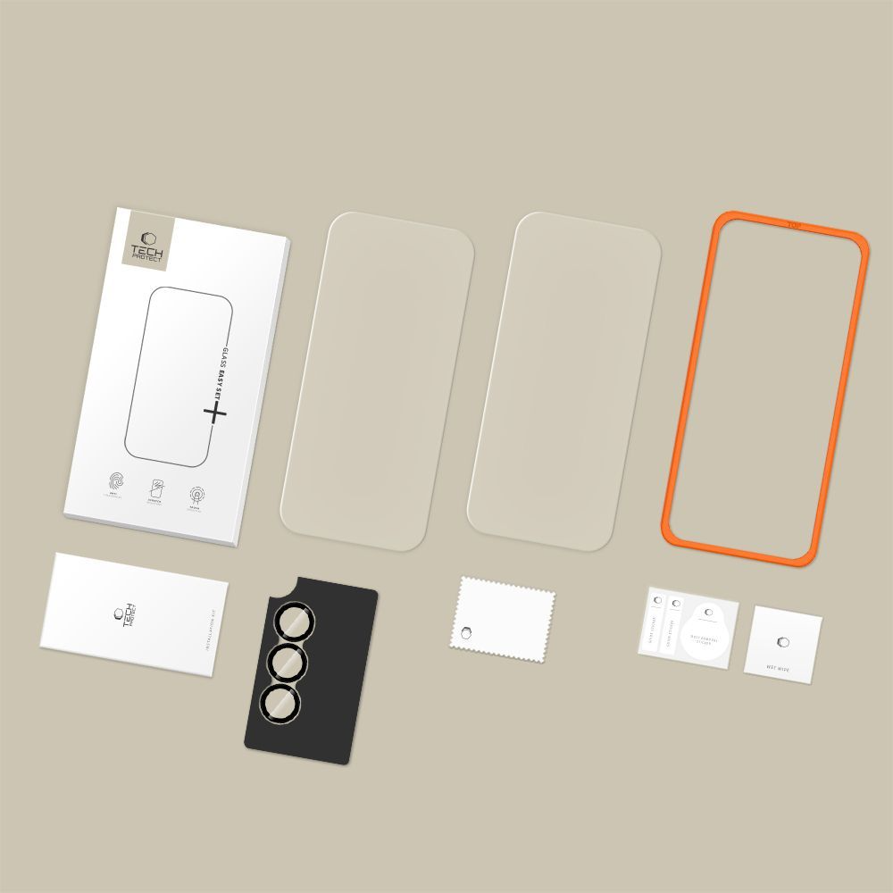Folia ochronna na ekran i tylną kamerę Tech-Protect Quick Set+ dla Samsung Galaxy A57 5G, Szkło Hartowane, Pełne Klejenie, Zestaw 3 sztuki