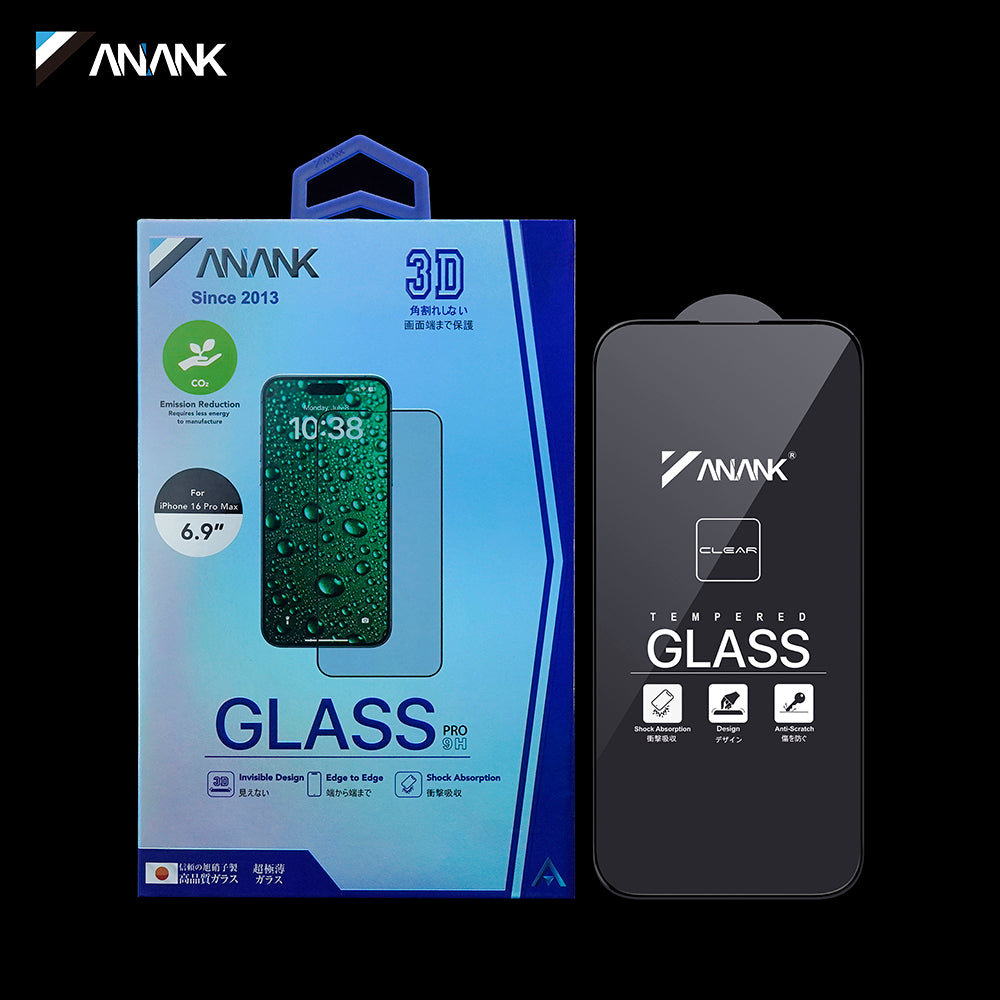 Folia ochronna na ekran Anank 3X Wzmocniona Niewidoczna do Apple iPhone 16 Pro, Szkło hartowane, Pełny klej, 3D, Czarna