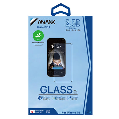 Folia ochronna na ekran Anti Blue Light Anank 3X Wzmocniona do Apple iPhone 16, Szkło hartowane, Full Glue, 2.5D, Czarna