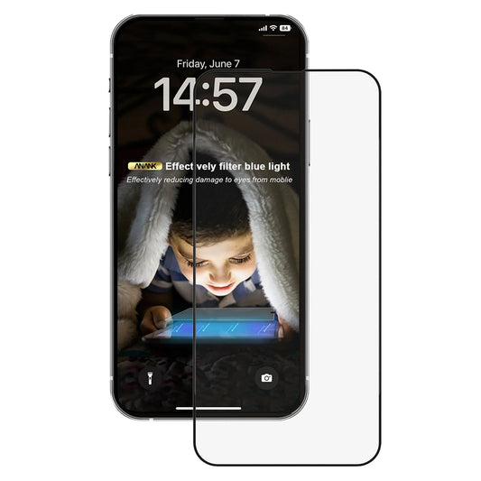Folia ochronna na ekran Anti Blue Light Anank do Apple iPhone 14 Pro Max, szkło hartowane, pełna klej, 2.5D, czarna