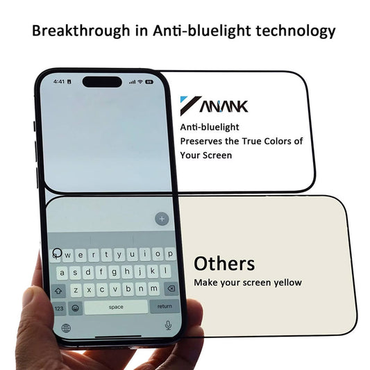 Folia ochronna na ekran Anti Blue Light Anank do Apple iPhone 15 Pro, szkło hartowane, pełna klejność, 2.5D, czarna