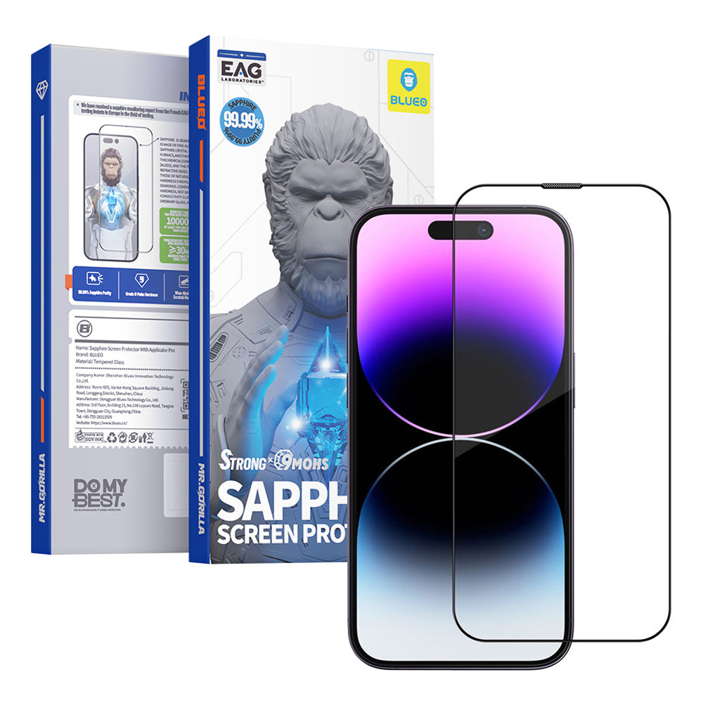 Folia ochronna na ekran Blueo Sapphire Applicator Pro do Apple iPhone 15 Pro Max, szkło hartowane, pełna klej, czarna