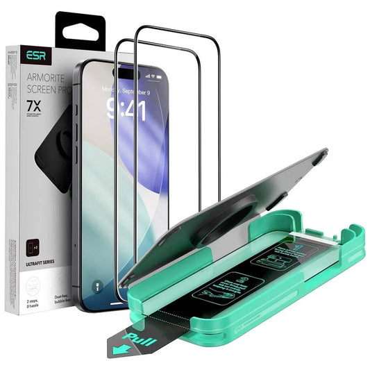 Folia ochronna na ekran ESR Armorite UltraFit do Apple iPhone 18 Pro Max / 17 Pro Max, szkło hartowane, pełna warstwa kleju, zestaw 2 sztuki, czarna