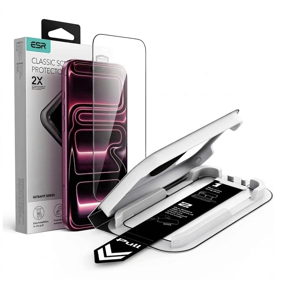 Folia ochronna na ekran ESR UltraFit Classic do Apple iPhone 18 Pro / 17 Pro, szkło hartowane, pełna warstwa kleju, czarna