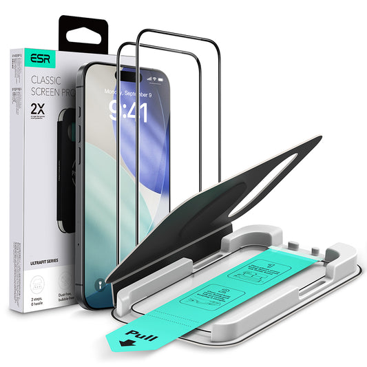 Folia ochronna na ekran ESR UltraFit Classic do Apple iPhone 18 Pro / 17 Pro, szkło hartowane, pełna klej, zestaw 2 sztuki, czarna
