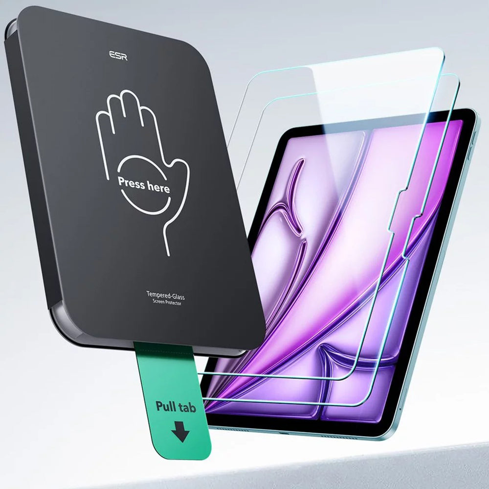 Folia ochronna na ekran ESR UltraFit do Apple iPad Air 13 (2026) / Pro 13 (2025), szkło hartowane, pełna warstwa kleju, zestaw 2 sztuki