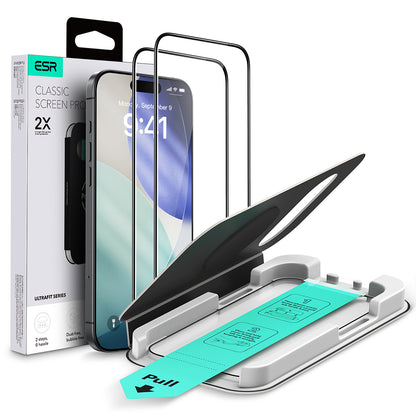 Folia ochronna ESR UltraFit do Apple iPhone 17 Pro, Hartowane szkło, Pełne klejenie, Zestaw 2 sztuki, Czarna
