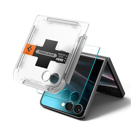 Folia ochronna Spigen GlastR EZ FIT na zewnętrzny ekran do Samsung Galaxy Z Flip7 F766, Hartowane szkło, Pełne klejenie, Zestaw 2 sztuki AGL09585