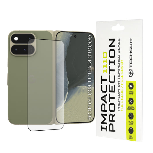 Folia ochronna na ekran zewnętrzny Techsuit do Google Pixel 11 Pro Fold, szkło hartowane, pełna klej, 111D, czarna