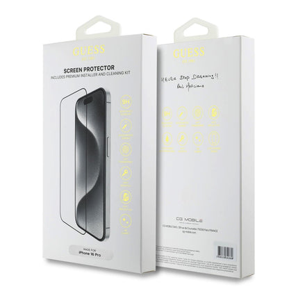 Folia ochronna do ekranu Guess Classic Outline dla Apple iPhone 16 Pro, Szkło Hartowane, Pełne Klejenie, 2.5D, Czarna GUTGP16LBOKGCIT
