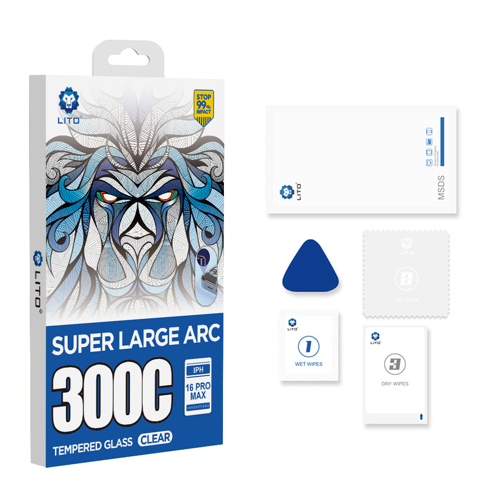 Lito D+ Max 300C Screen Protector Film for Apple iPhone 16 Pro Max, Tempered Glass, Full Glue