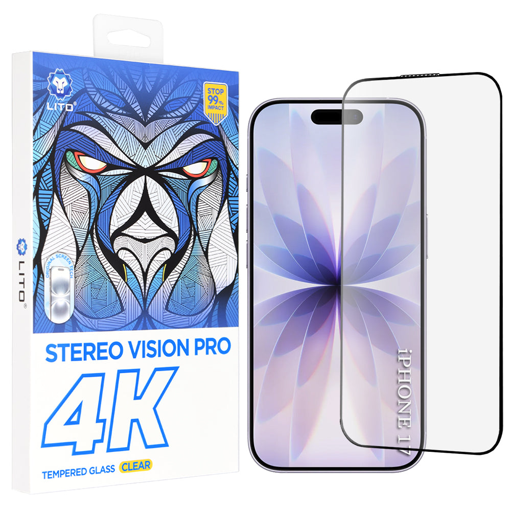 Folia ochronna na ekran Lito D+ Max 4K dla Apple iPhone 17 / 16 Pro, Szkło Hartowane, Pełne Klejenie, Czarna