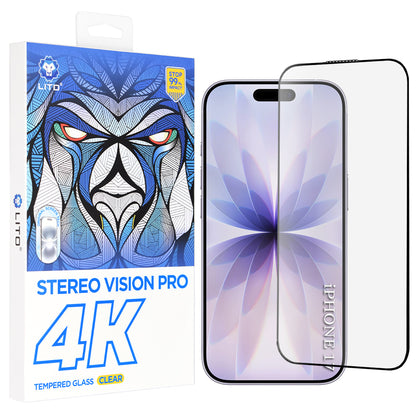 Folia ochronna na ekran Lito D+ Max 4K dla Apple iPhone 17 / 16 Pro, Szkło Hartowane, Pełne Klejenie, Czarna