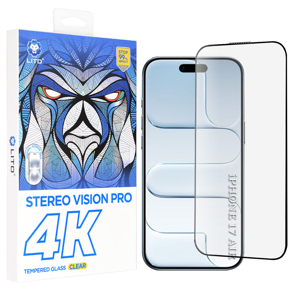 Folia ochronna na ekran Lito D+ Max 4K dla Apple iPhone 17 Air, Hartowane szkło, Pełne klejenie, Czarna