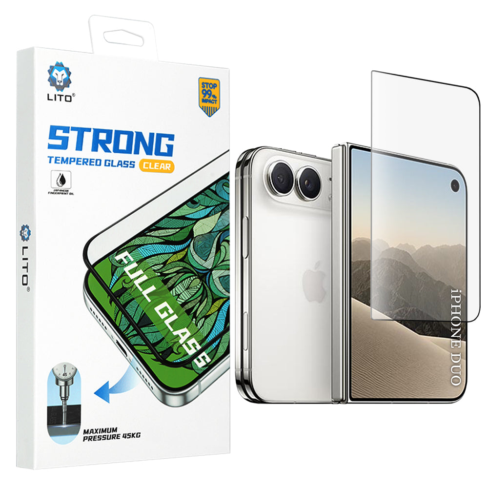Folia ochronna na ekran zewnętrzny Lito D+ Max Strong do Apple iPhone Duo, szkło hartowane, pełna klej, czarna