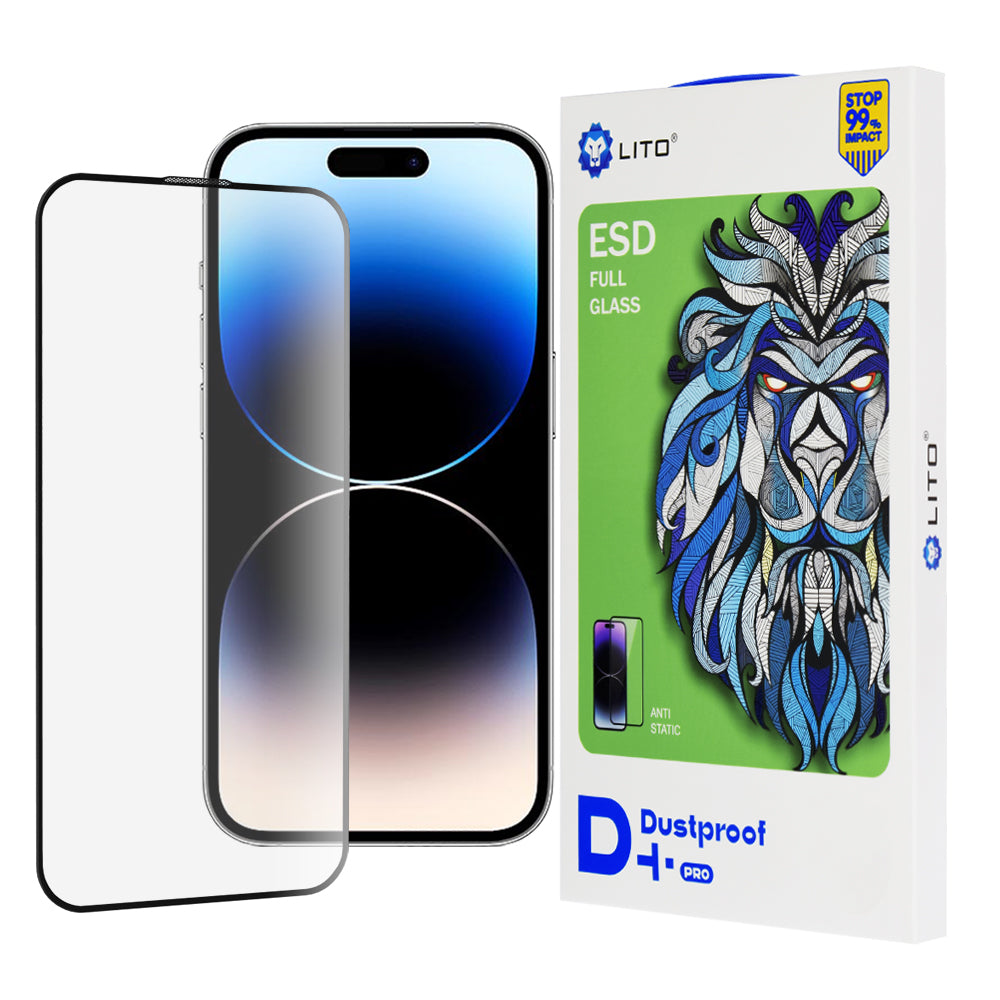 Lito D+ Pro Dustproof Screen Protector Film for Apple iPhone 14 Pro, Tempered Glass, Full Glue, Black