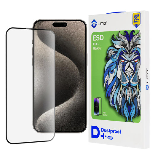 Folia ochronna na ekran Lito D+ Pro Dustproof do Apple iPhone 15, szkło hartowane, pełna warstwa kleju, czarna