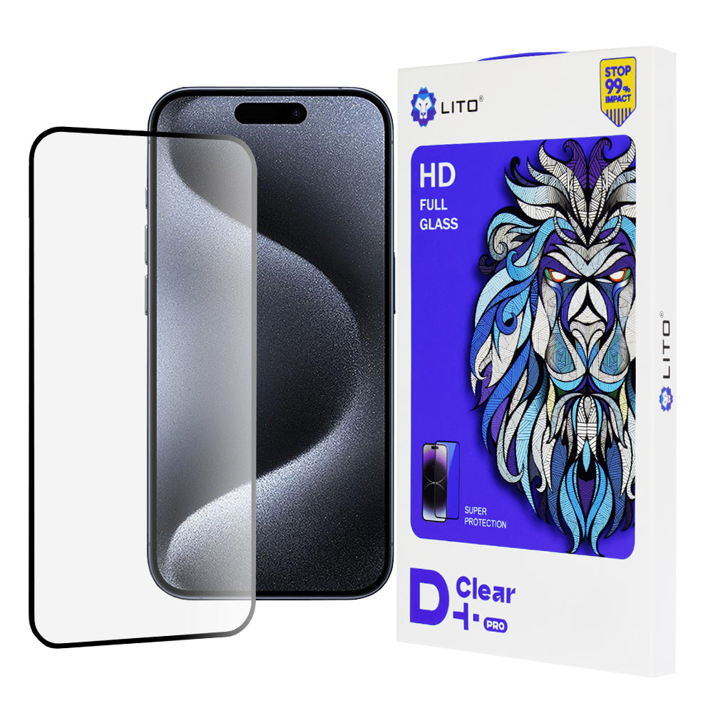 Folia ochronna na ekran Lito D+ Pro do Apple iPhone 15 Pro, szkło hartowane, pełna klej, czarna