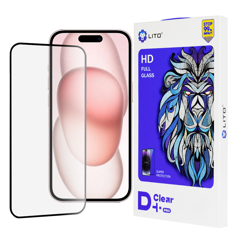 Folia ochronna na ekran Lito D+ Pro do Apple iPhone 15, szkło hartowane, pełna klej, czarna