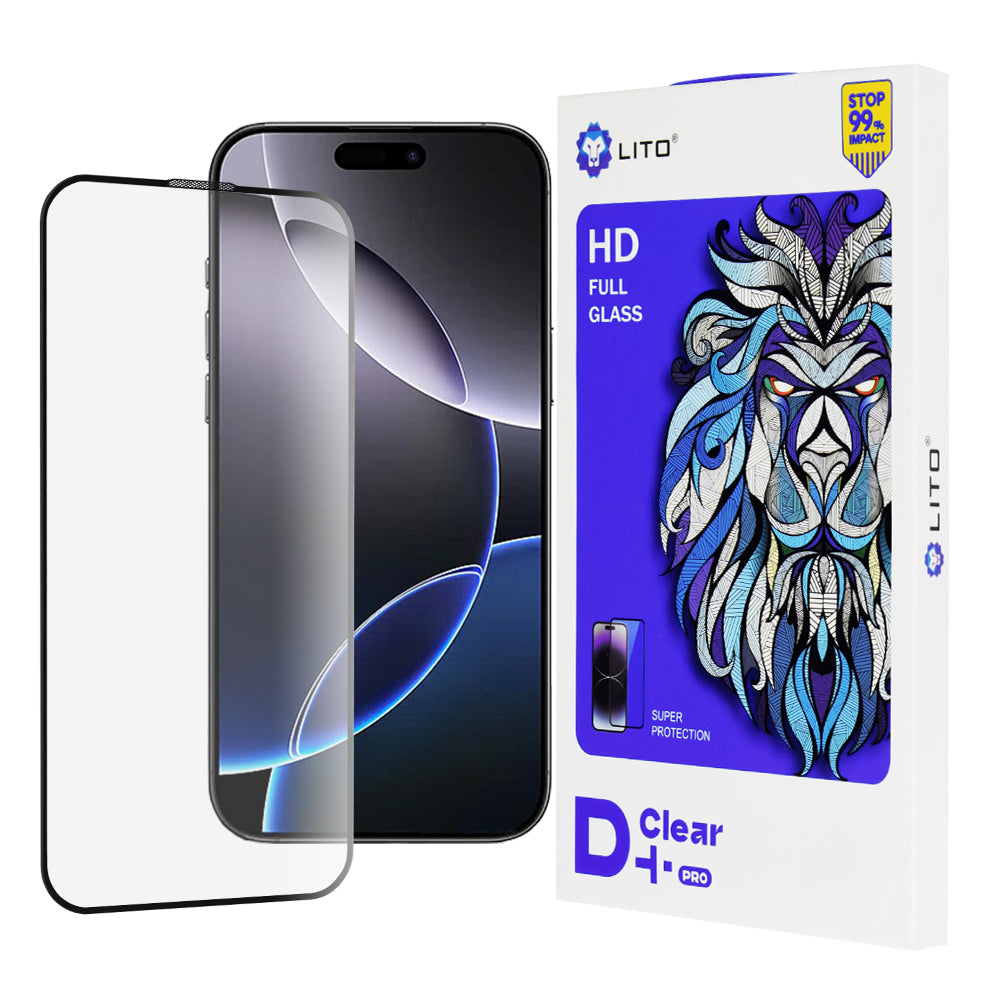 Folia ochronna na ekran Lito D+ Pro do Apple iPhone 16 Pro Max, szkło hartowane, pełna warstwa kleju, czarna