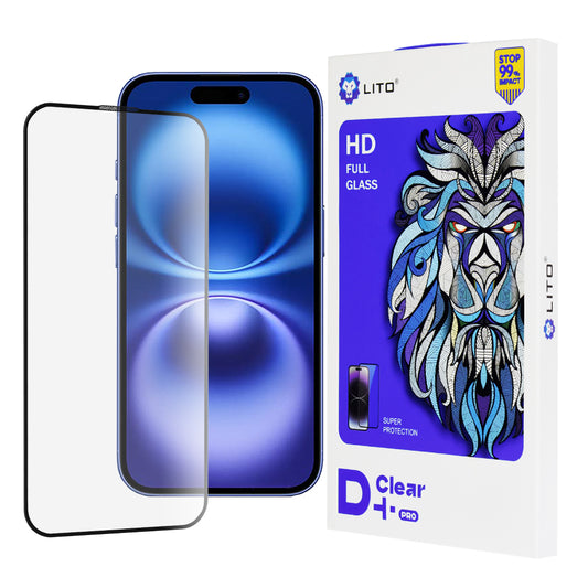 Folia ochronna na ekran Lito D+ Pro do Apple iPhone 16, szkło hartowane, pełna klej, czarna