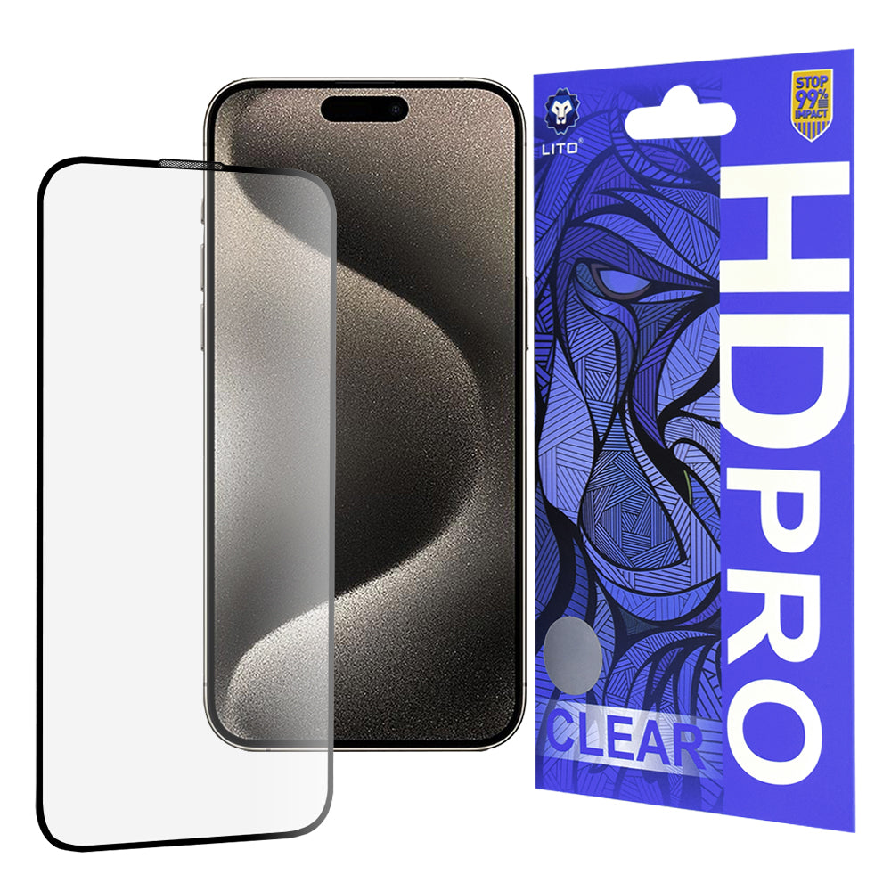 Folia ochronna na ekran Lito HD Pro Clear do Apple iPhone 15 Pro Max, szkło hartowane, pełny klej, czarna