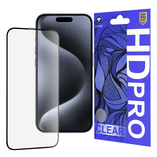 Folia ochronna na ekran Lito HD Pro Clear do Apple iPhone 15 Pro, szkło hartowane, pełny klej, czarna