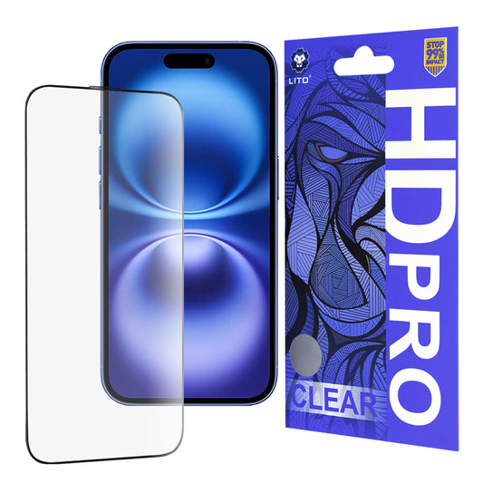 Folia ochronna na ekran Lito HD Pro Clear do Apple iPhone 16, szkło hartowane, pełna warstwa kleju, czarna