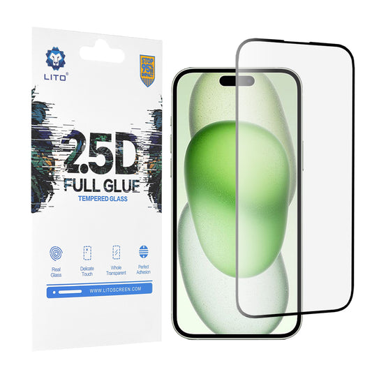 Folia ochronna na ekran Lito do Apple iPhone 15 Plus, szkło hartowane, pełna klej, 2.5D, czarna