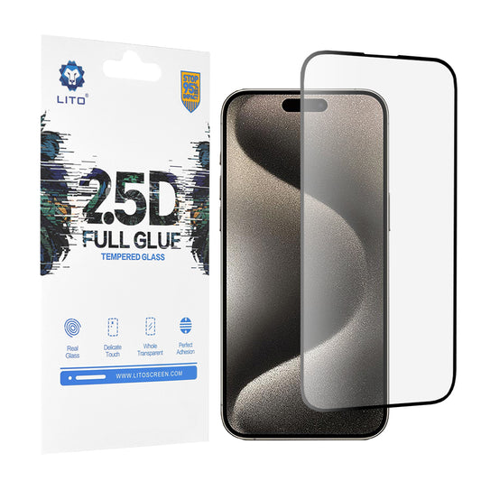Folia ochronna na ekran Lito do Apple iPhone 15 Pro Max, szkło hartowane, pełna klej, 2.5D, czarna