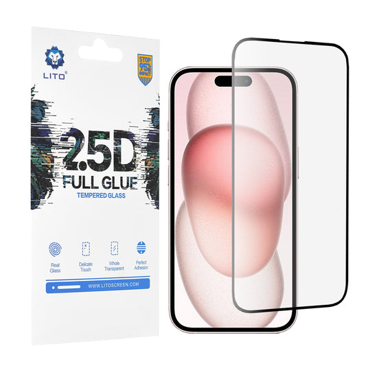 Folia ochronna na ekran Lito do Apple iPhone 15, szkło hartowane, pełna klej, 2.5D, czarna