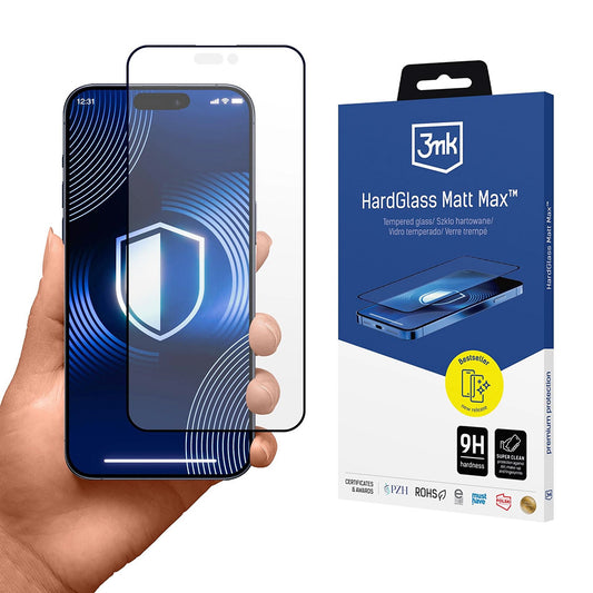 Folia ochronna Matte 3MK HardGlass Max do Apple iPhone 17 Pro, Szkło Hartowane, Full Glue, Czarna