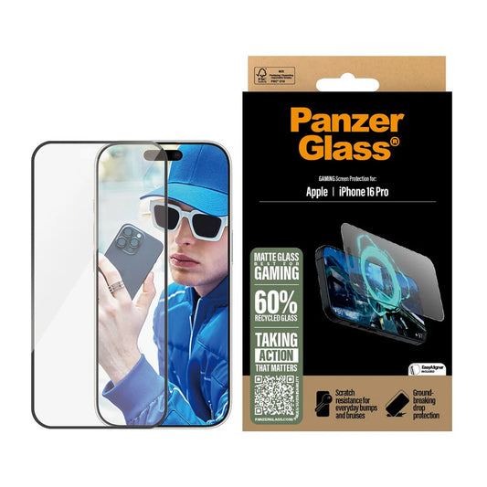 Folia ochronna Matte PanzerGlass Ultra-Wide Fit Gaming do Apple iPhone 16 Pro, Szkło Hartowane, Full Glue, Czarna