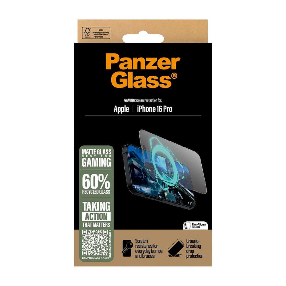 Folia ochronna Matte PanzerGlass Ultra-Wide Fit Gaming do Apple iPhone 16 Pro, Szkło Hartowane, Full Glue, Czarna