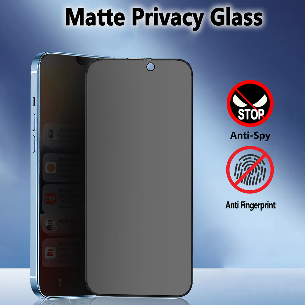 Matowa folia ochronna ekranu Privacy Blueo Anti-Peep do Apple iPhone 15 Pro, szkło hartowane, pełna klejność