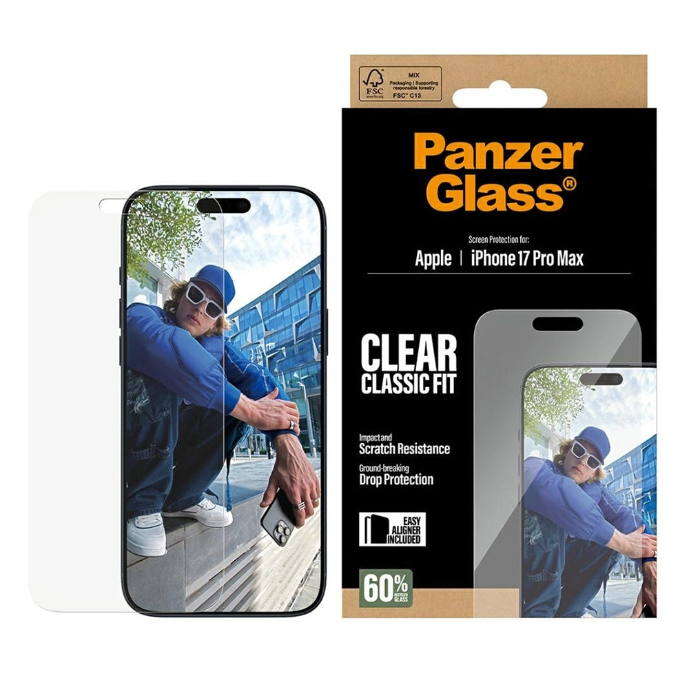 Folia ochronna do ekranu PanzerGlass Classic Fit EasyAligner dla Apple iPhone 17 Pro Max, Szkło Hartowane, Pełne Klejenie