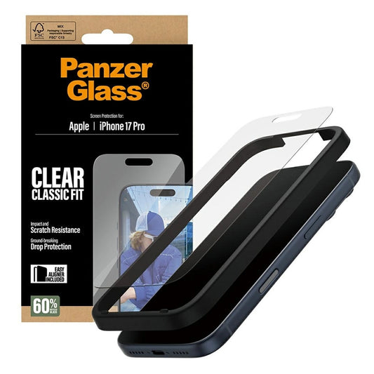 Folia ochronna do ekranu PanzerGlass Classic Fit EasyAligner dla Apple iPhone 17 Pro, Szkło Hartowane, Pełne Klejenie