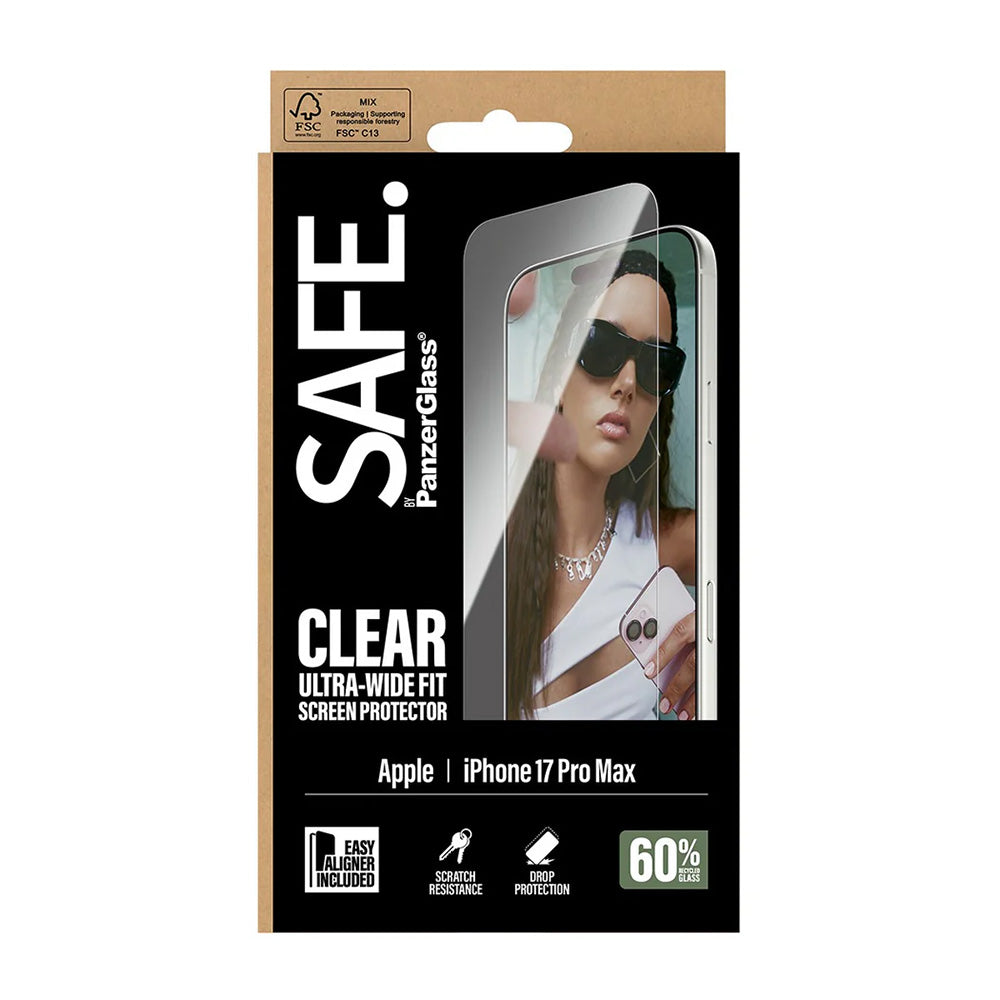 Folia ochronna na ekran PanzerGlass Safe. Ultra-Wide Fit EasyAligner dla Apple iPhone 17 Pro Max, Hartowane szkło, Full Glue.